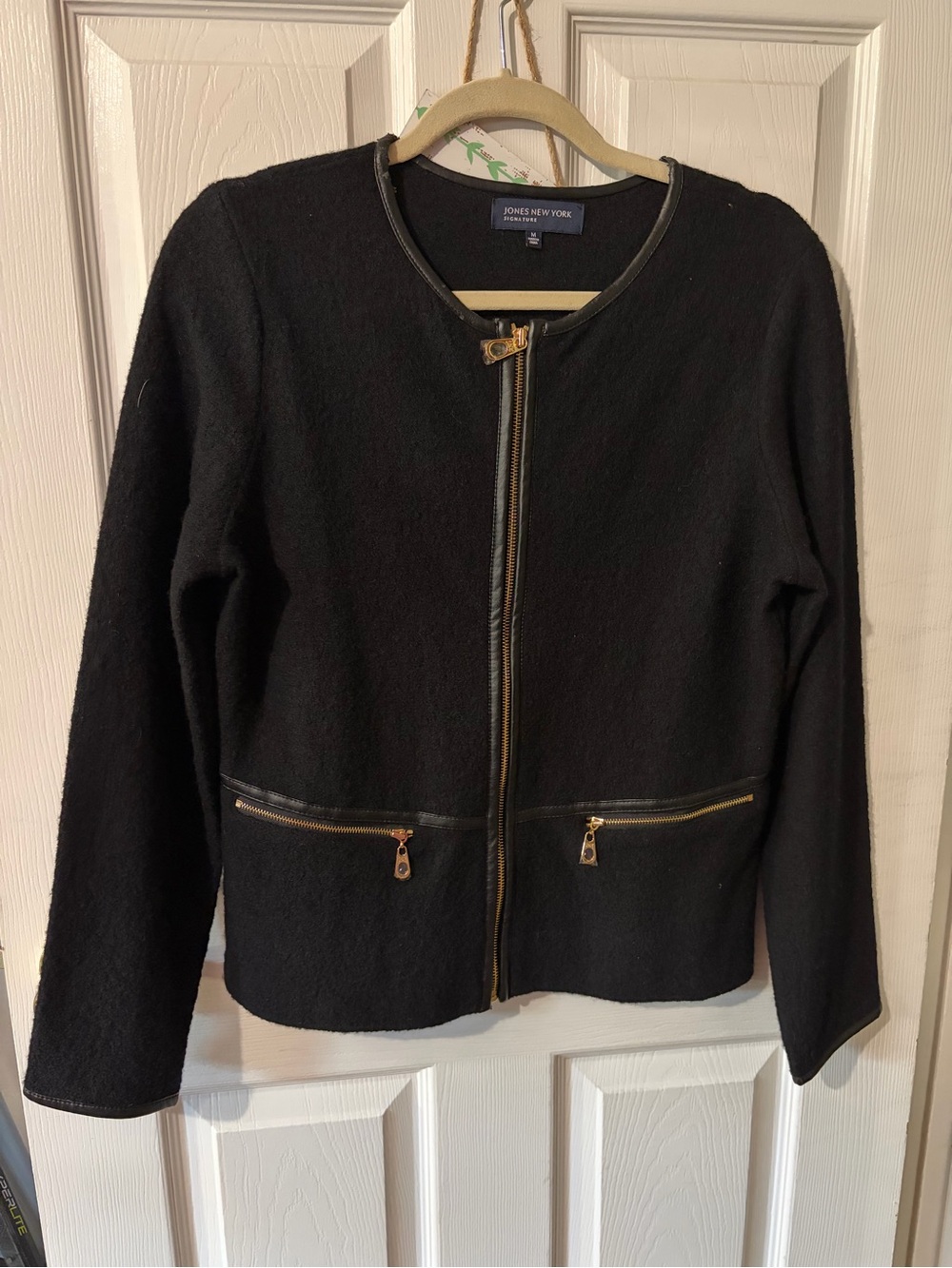 Jones New York Black Jacket with Gold Zip Accents